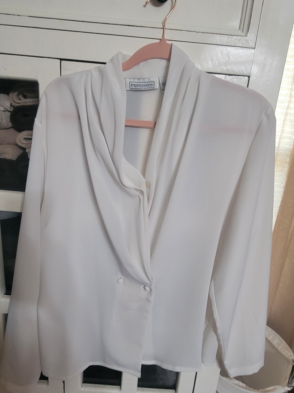 Impressions Ivory Draped Button-Front Blouse